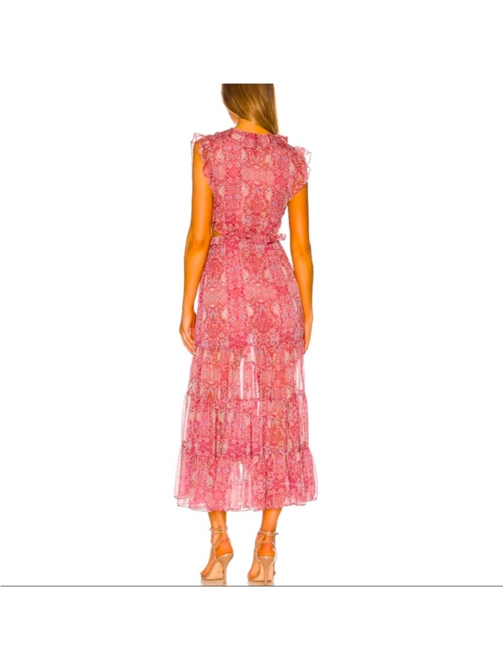 NEW Misa Los Angeles Natasha Side Cutouts Pink Paisley Ruffle Midi Dress Size S - Picture 10 of 10